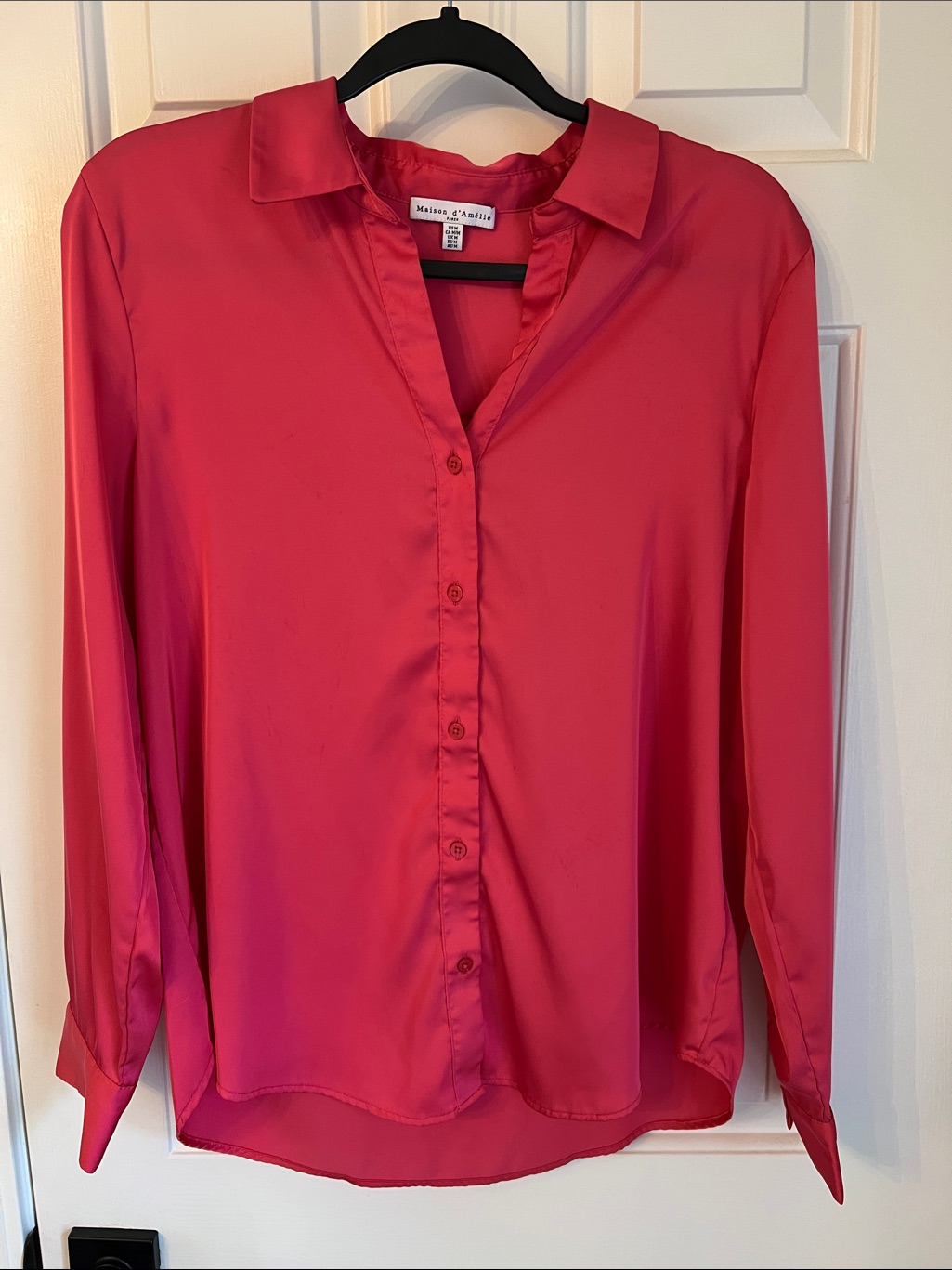 Maison D’amelie Women's Silk-Look Button Front Blouse - Pink- Medium